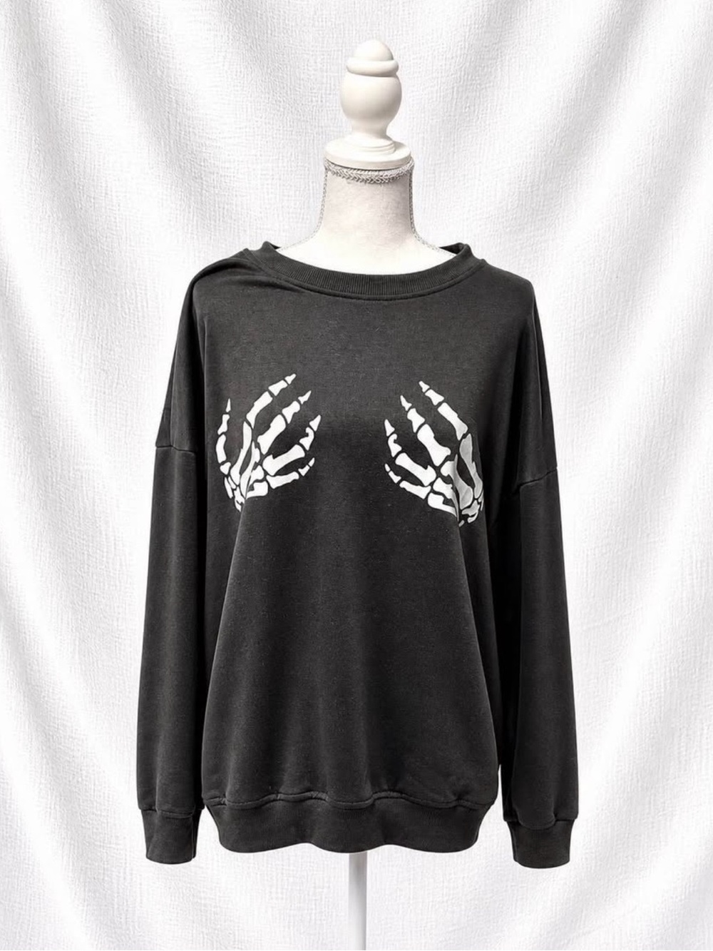 Black Sweatshirt with White Skeleton Hand Print